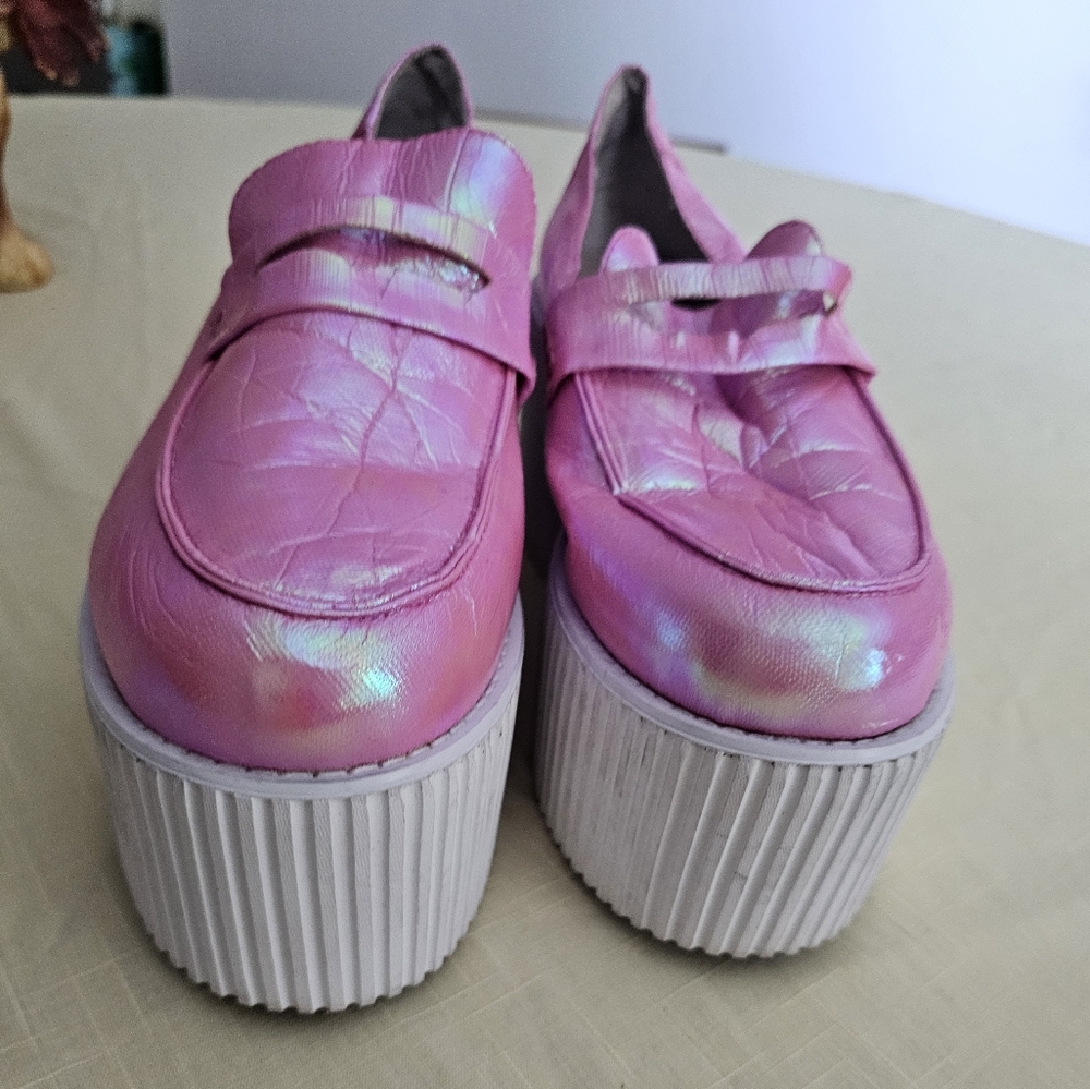 Unif pink holographic loafers
